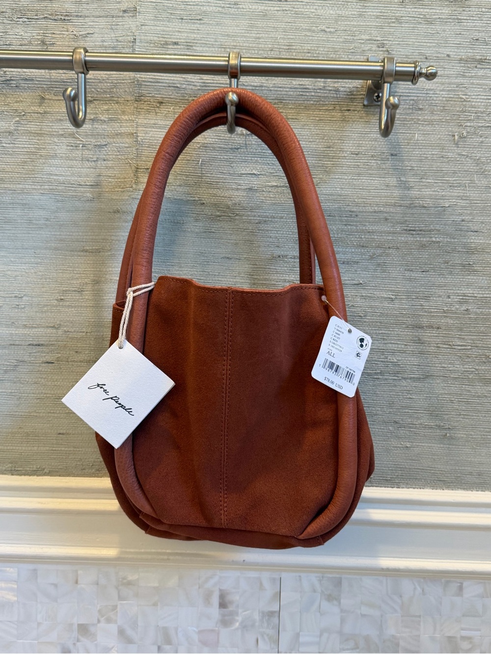 NWT new free people Barlow suede bucket bag tote rust orange brown - Picture 3 of 16
